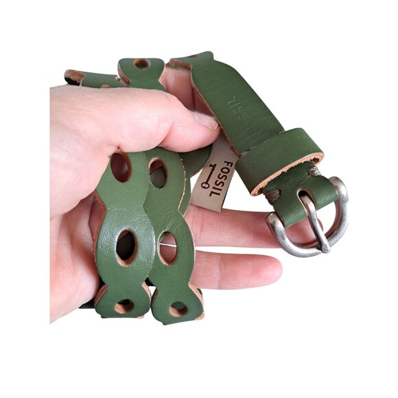 Fossil Accessories - Fossil Green Leather Cutout Belt With Silver Buckle Womens Size L